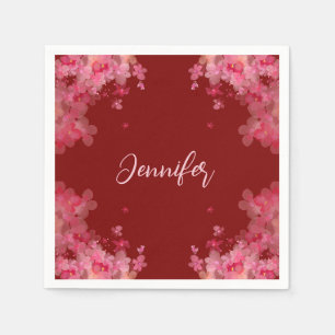Elegante waterverf magnolia bloemenrood servet
