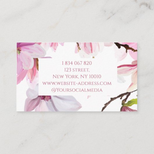 Elegante Waterverf Magnolia Visitekaartje (Achterkant)