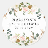 Elegante Waterverf Magnolias Baby shower Ronde Sticker (Voorkant)