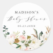 Elegante Waterverf Magnolias Baby shower Ronde Sticker (Voorkant)