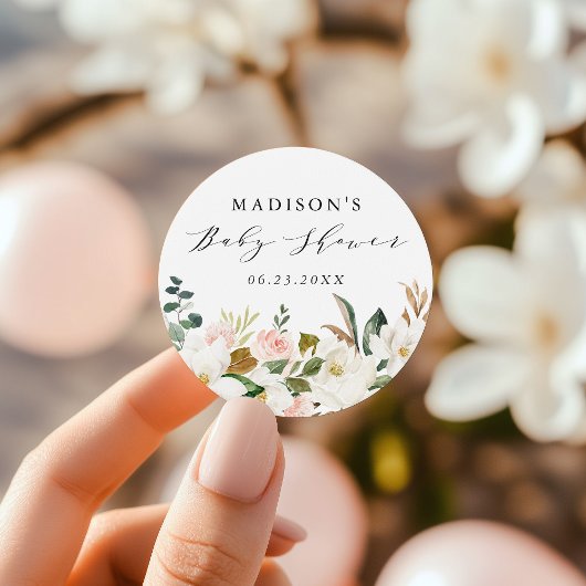 Elegante Waterverf Magnolias Baby shower Ronde Sticker