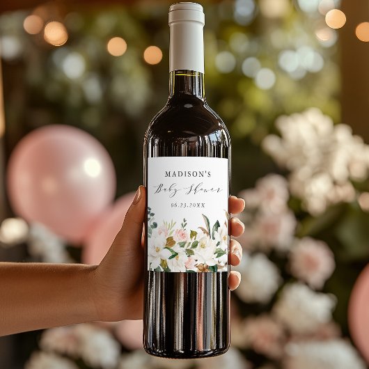 Elegante Waterverf Magnolias Baby shower Wijn Etiket