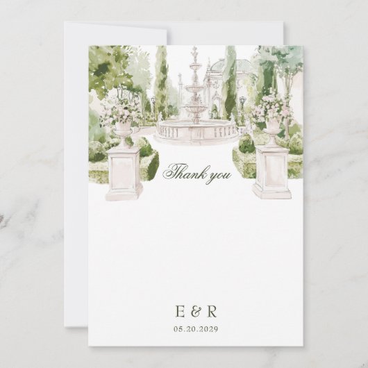 Elegante Waterverf Manor Garden Wedding Bedankkaart (Voorkant)