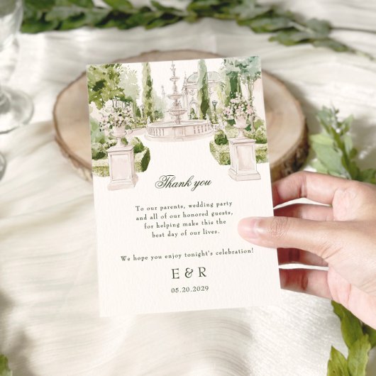 Elegante Waterverf Manor Garden Wedding Bedankkaart