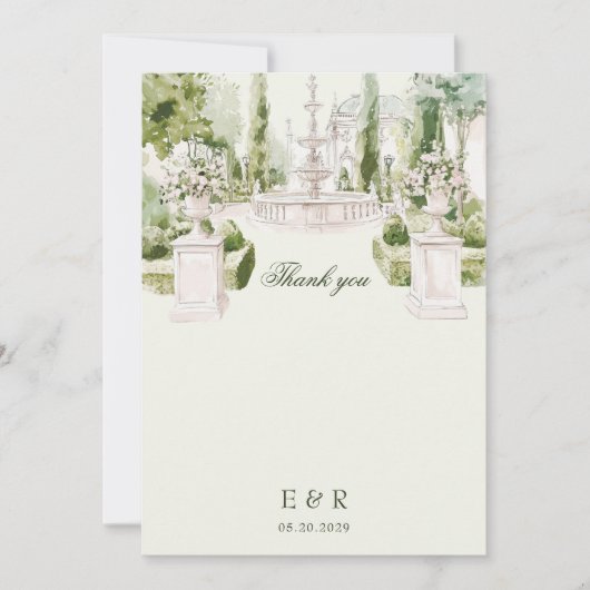Elegante Waterverf Manor Garden Wedding Bedankkaart (Voorkant)