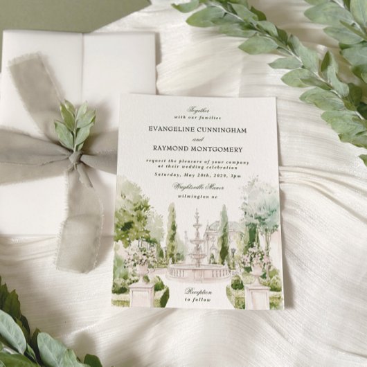 Elegante Waterverf Manor Garden Wedding Kaart