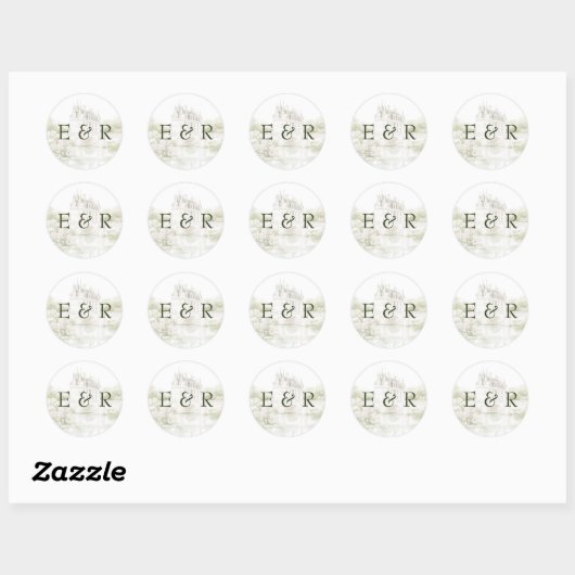 Elegante Waterverf Manor Garden Wedding Ronde Sticker (Vel)