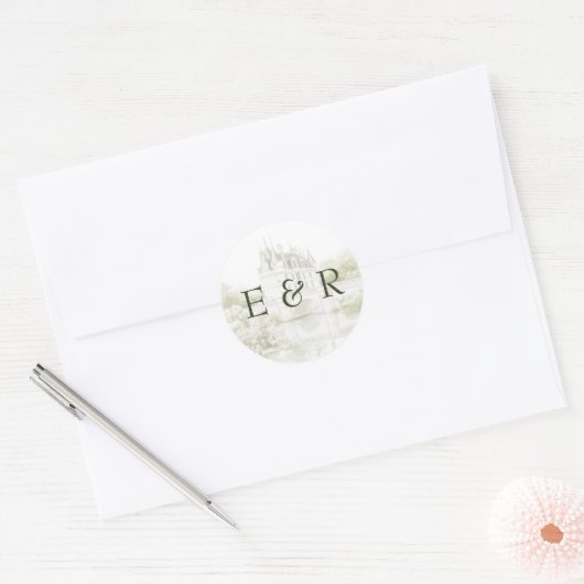 Elegante Waterverf Manor Garden Wedding Ronde Sticker (Envelop)
