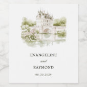 Elegante Waterverf Manor Garden Wedding Wijn Etiket (Enkel label)