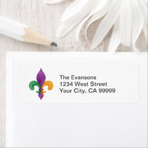 Elegante Waterverf Mardi Gras Fleur de Lis Etiket
