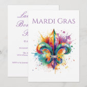 Elegante waterverf Mardi Gras Kaart (Voorkant / Achterkant)