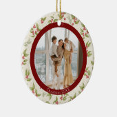 Elegante Waterverf maretak, rode Lijst familie Keramisch Ornament (Rechts)