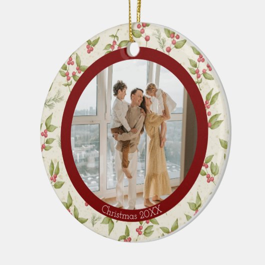 Elegante Waterverf maretak, rode Lijst familie Keramisch Ornament (Links)