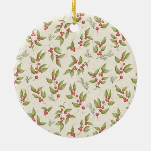 Elegante Waterverf maretak, rode Lijst familie Keramisch Ornament (Achterkant)