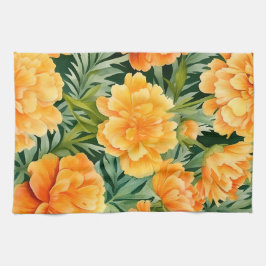 Elegante Waterverf Marigold Flowers Theedoek