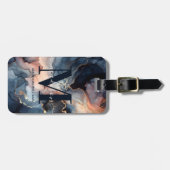 Elegante Waterverf Marmer Abstract Monogram Reizen Bagagelabel (Voorkant horizontaal)