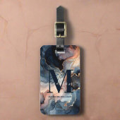 Elegante Waterverf Marmer Abstract Monogram Reizen Bagagelabel