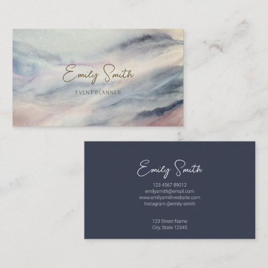 Elegante Waterverf Marmer en Donkergrijs op Achter Visitekaartje (Voorkant / Achterkant)