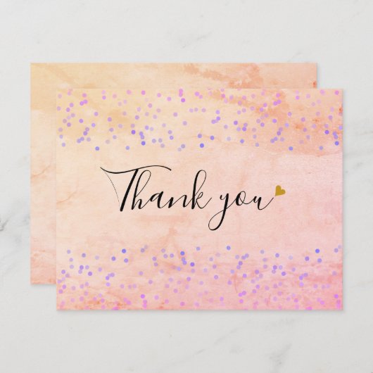 Elegante waterverf marmer script goud hart bedankkaart (Voorkant / Achterkant)