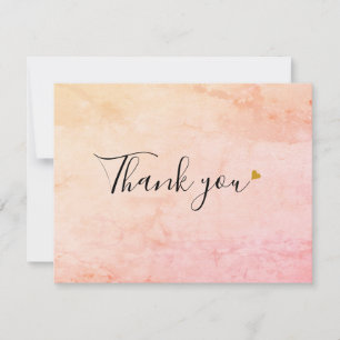 Elegante waterverf marmer script gouden hart bedankkaart