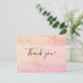 Elegante waterverf marmer script gouden hart bedankkaart (Staand voorkant)