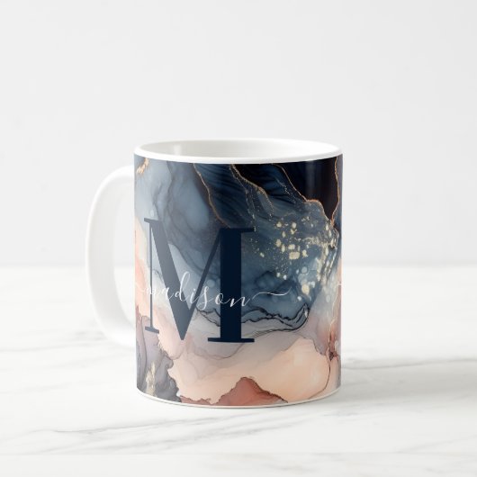 Elegante Waterverf marmeren agaat Abstract monogra Koffiemok (Voorkant links)