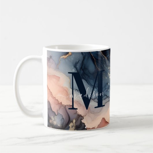 Elegante Waterverf marmeren agaat Abstract monogra Koffiemok (Links)