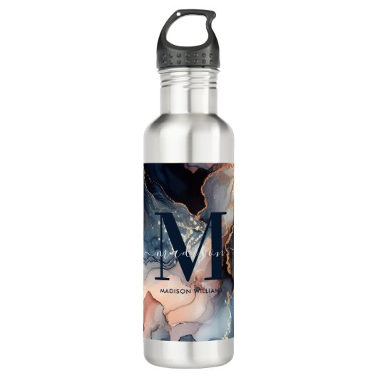 Elegante Waterverf marmeren agaat Abstract monogra Waterfles (Voorkant)
