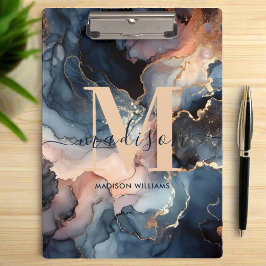 Elegante Waterverf Marmeren Agaat Monogram Naam Klembord