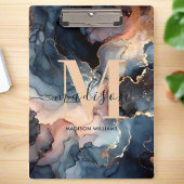 Elegante Waterverf Marmeren Agaat Monogram Naam Klembord