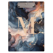 Elegante Waterverf Marmeren Agaat Monogram Naam Klembord (Voorkant)
