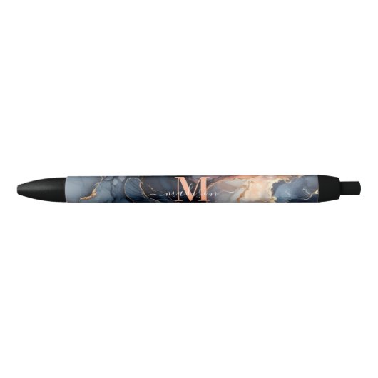 Elegante Waterverf Marmeren Monogram Typografie Zwarte Inkt Pen (Voorkant)