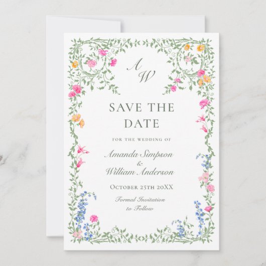 Elegante Waterverf Meadow Wildflower bruiloft Save The Date (Voorkant)