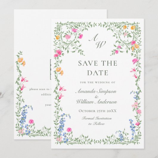 Elegante Waterverf Meadow Wildflower bruiloft Save The Date (Voorkant / Achterkant)