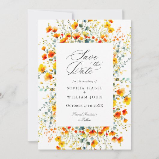 Elegante Waterverf Meadow Wildflower bruiloft Save The Date (Voorkant)