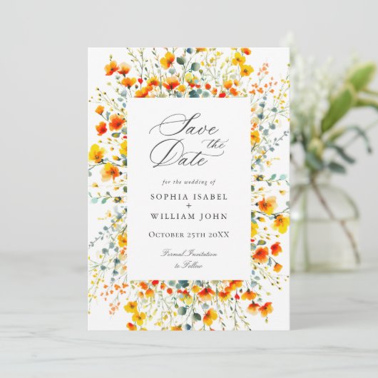 Elegante Waterverf Meadow Wildflower bruiloft Save The Date (Staand voorkant)