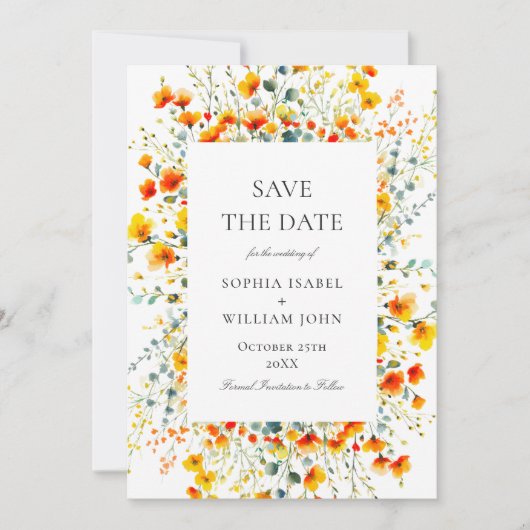 Elegante Waterverf Meadow Wildflower bruiloft Save The Date (Voorkant)