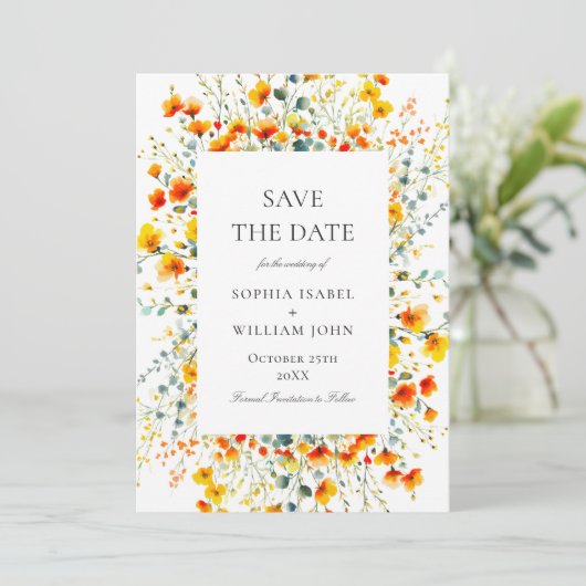 Elegante Waterverf Meadow Wildflower bruiloft Save The Date (Staand voorkant)
