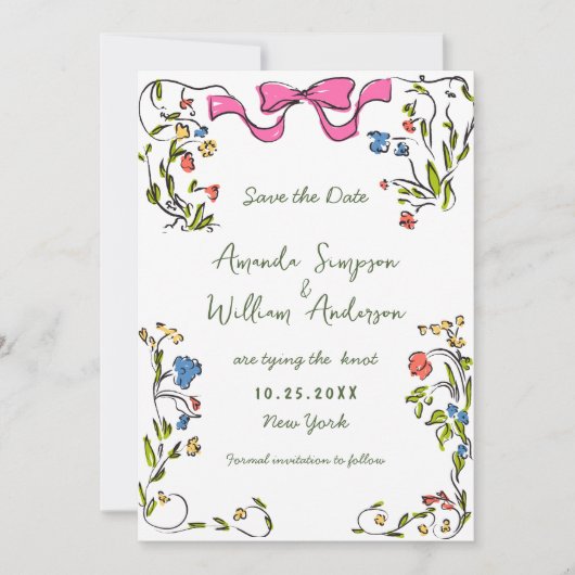 Elegante Waterverf Meadow Wildflower bruiloft Save The Date (Voorkant)