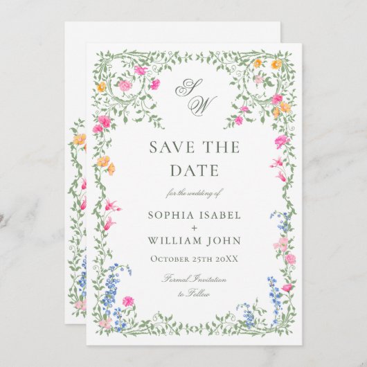 Elegante Waterverf Meadow Wildflower bruiloft Save The Date (Voorkant / Achterkant)