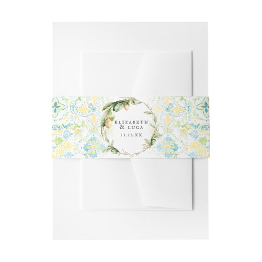 Elegante Waterverf Mediterraans Monogram Huwelijk Uitnodigingen Wikkel (Voorkant Voorbeeld)