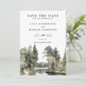 Elegante waterverf meer bos bosbruiloft save the date (Staand voorkant)