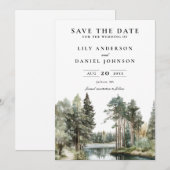 Elegante waterverf meer bos bosbruiloft save the date (Voorkant / Achterkant)