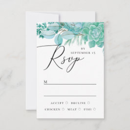 Elegante waterverf mintgroene bloemige succulenten RSVP kaartje