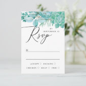 Elegante waterverf mintgroene bloemsucculenten bru RSVP kaartje (Staand voorkant)