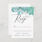Elegante waterverf mintgroene bloemsucculenten bru RSVP kaartje (Voorkant / Achterkant)
