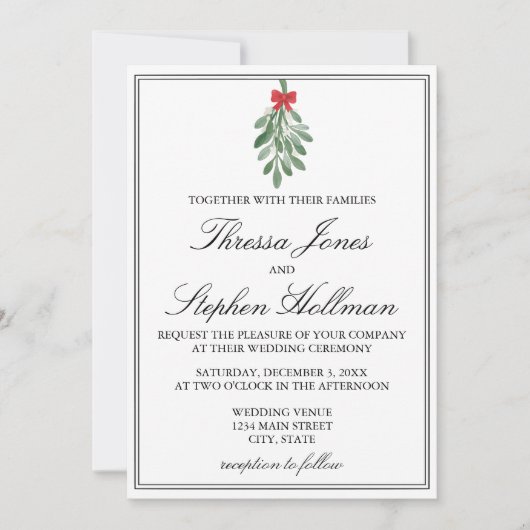 Elegante Waterverf Mistletoe bruiloft uitnodiging (Voorkant)