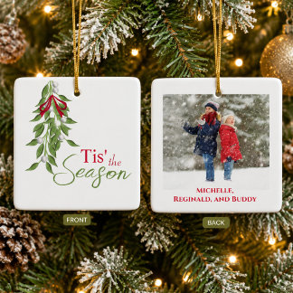 Elegante waterverf mistletoe gepersonaliseerde fot keramisch ornament