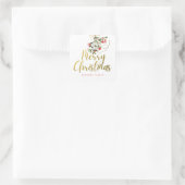 Elegante Waterverf Mistletoe Gold Vrolijk Kerstfee Vierkante Sticker (Tas)