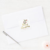Elegante Waterverf Mistletoe Gold Vrolijk Kerstfee Vierkante Sticker (Envelop)